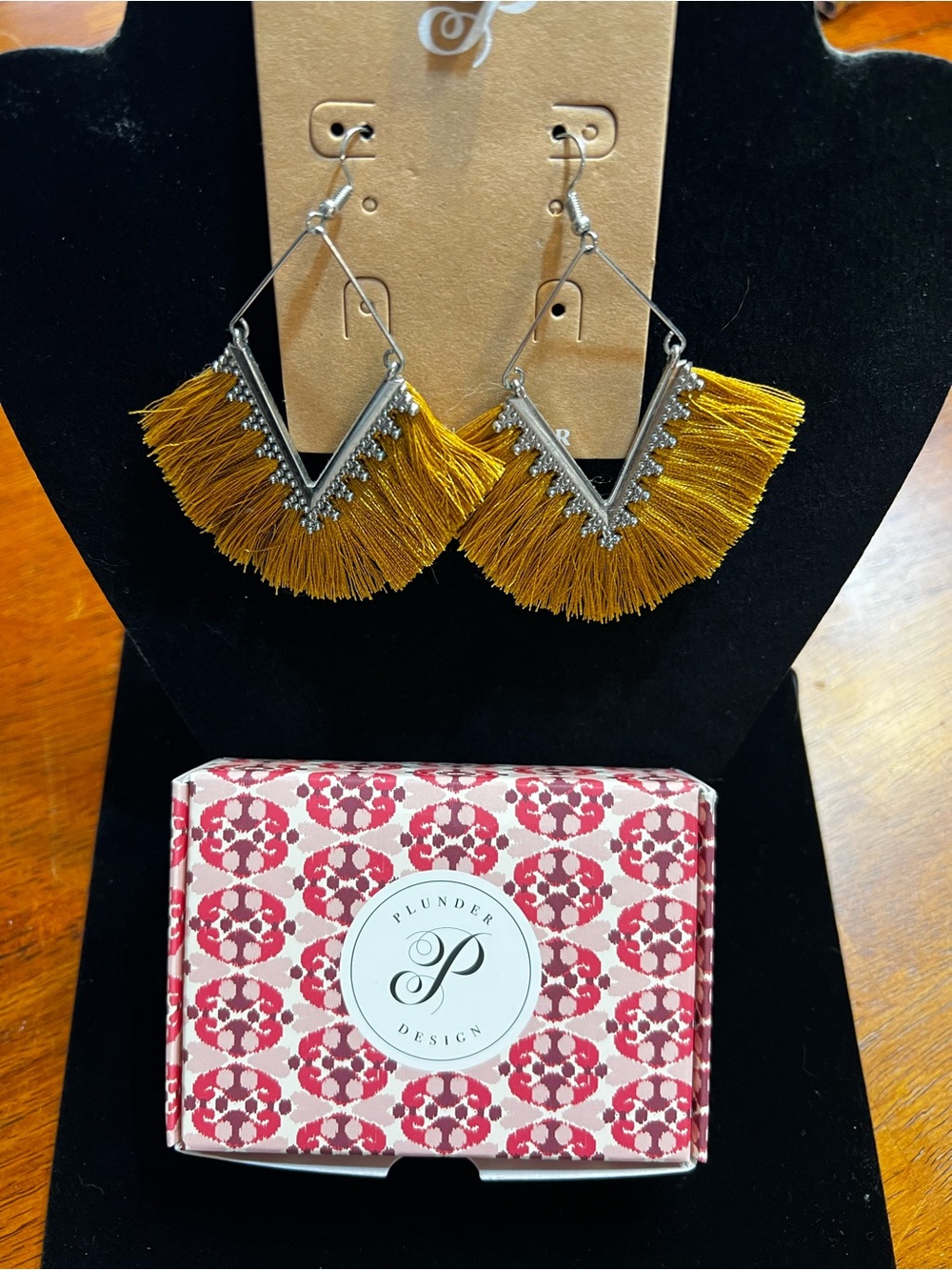 Plunder Mustard Fringe V-Shaped Statement Earrings